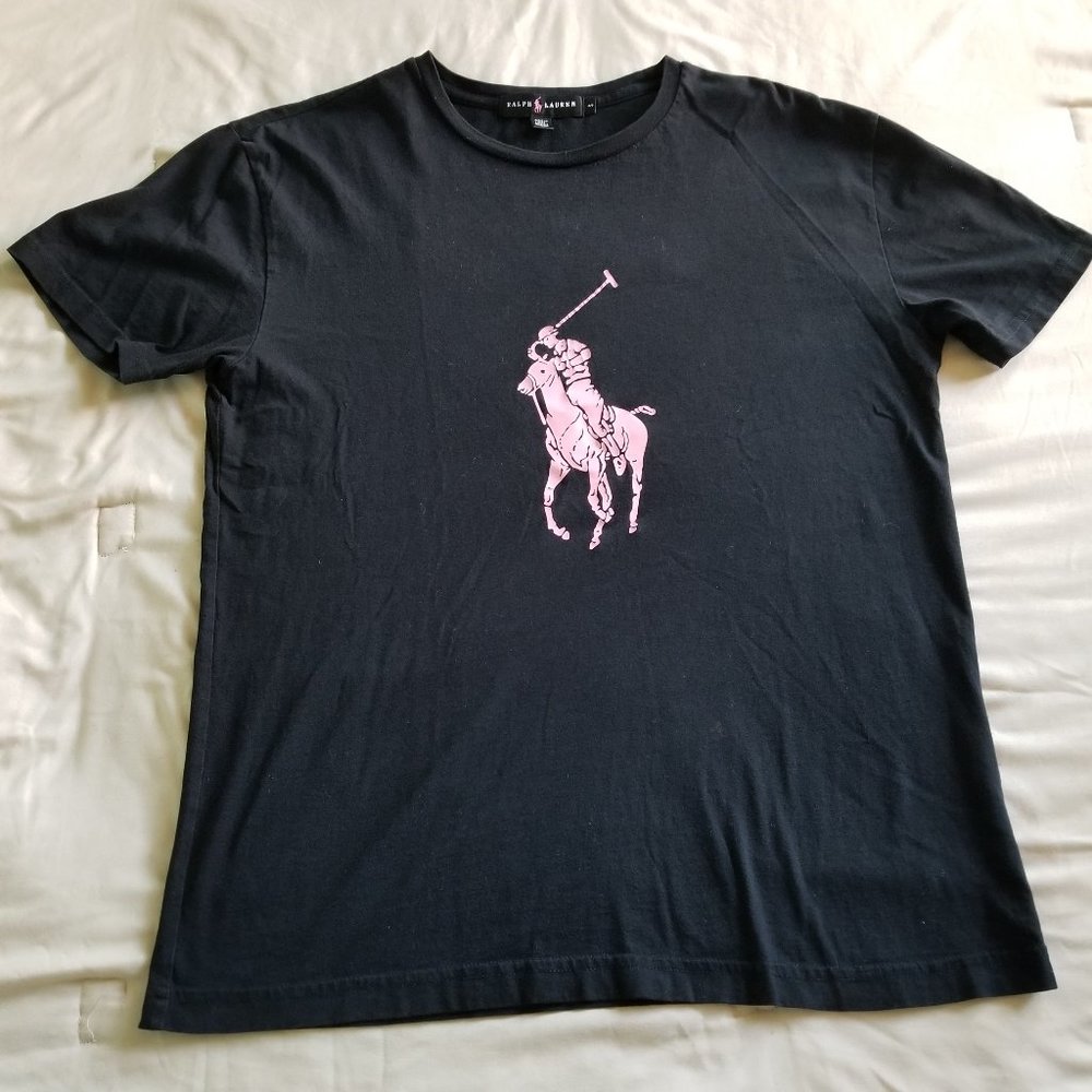 Ralph Lauren Black Pink Pony T-Shirt Slim Fit S